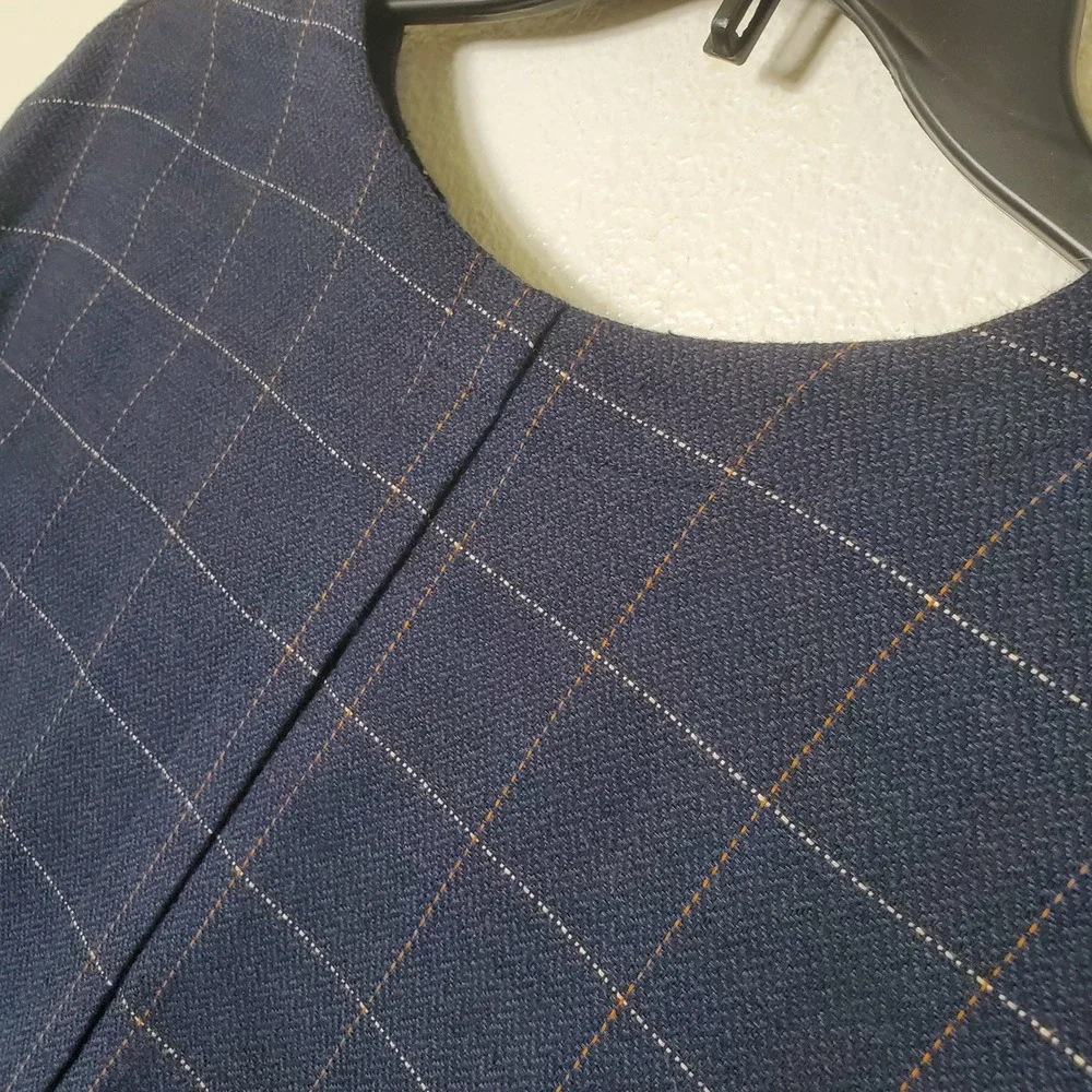 SBJ Austin Mary Dress Tunic Navy Blue Plaid Cotton Oversized Square V-Neck OS‎